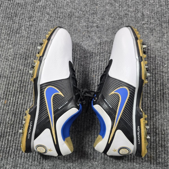 Nike Lunar Control Golf Shoes Mens Size 10.5 White Black Blue Spikes 477092-103